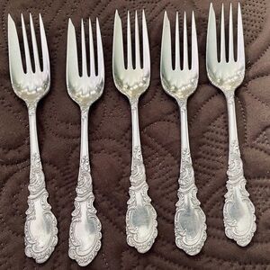 5 Antique 1895 ALDINE Pie Forks ~ Rogers & Hamilton Silverplate